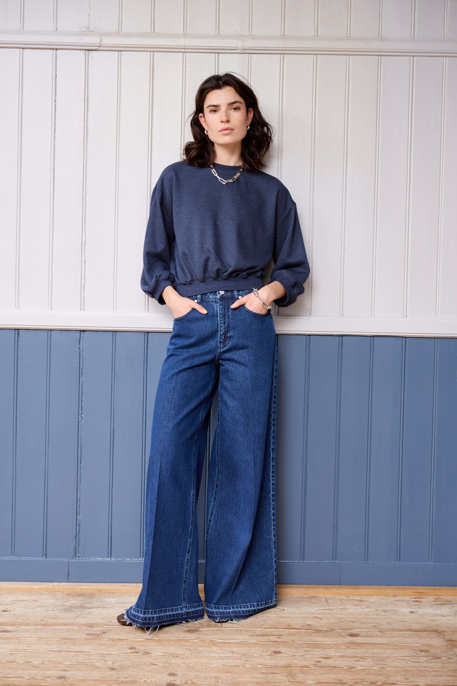 Moore denim wide fringe pants