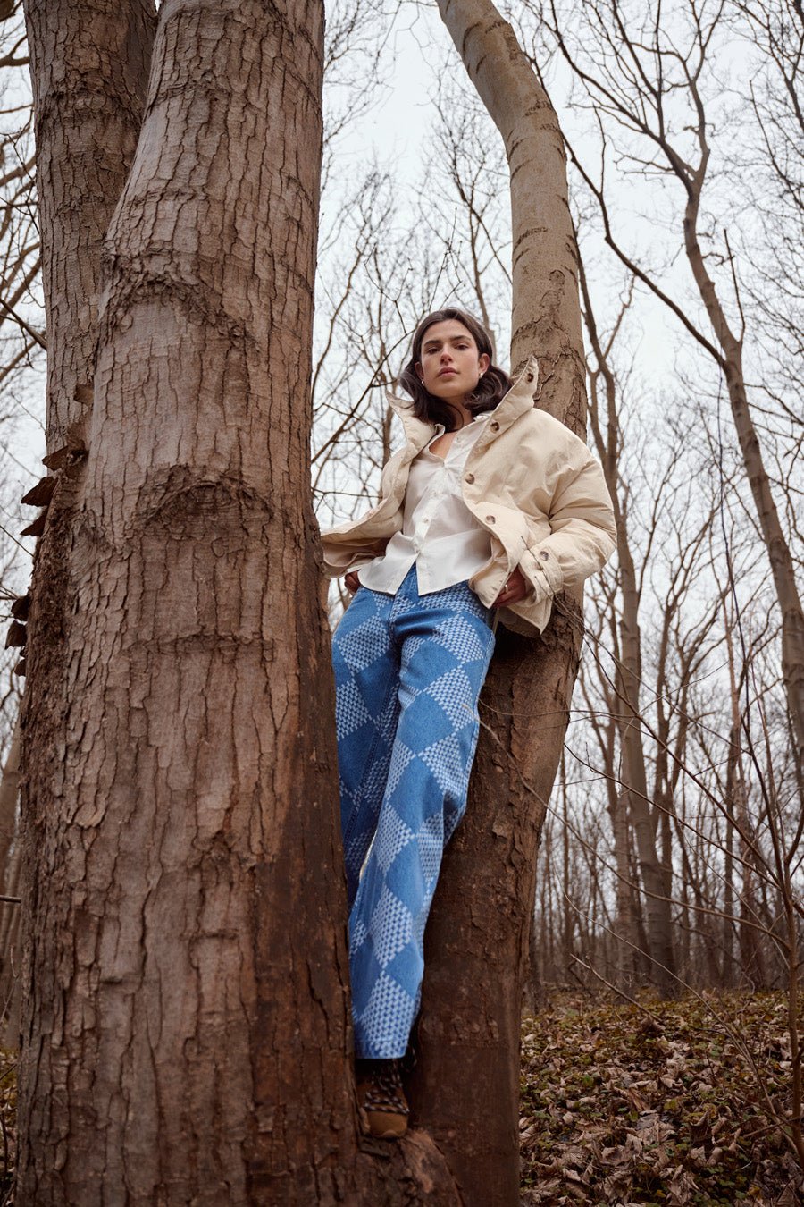 Moore denim wide check pants - Another-Label