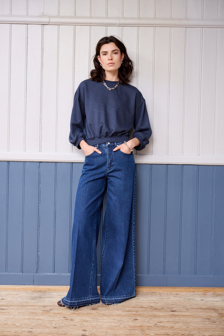 Moore denim wide fringe pants - Another-Label